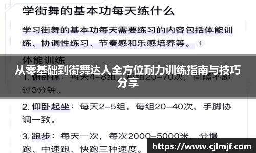 从零基础到街舞达人全方位耐力训练指南与技巧分享